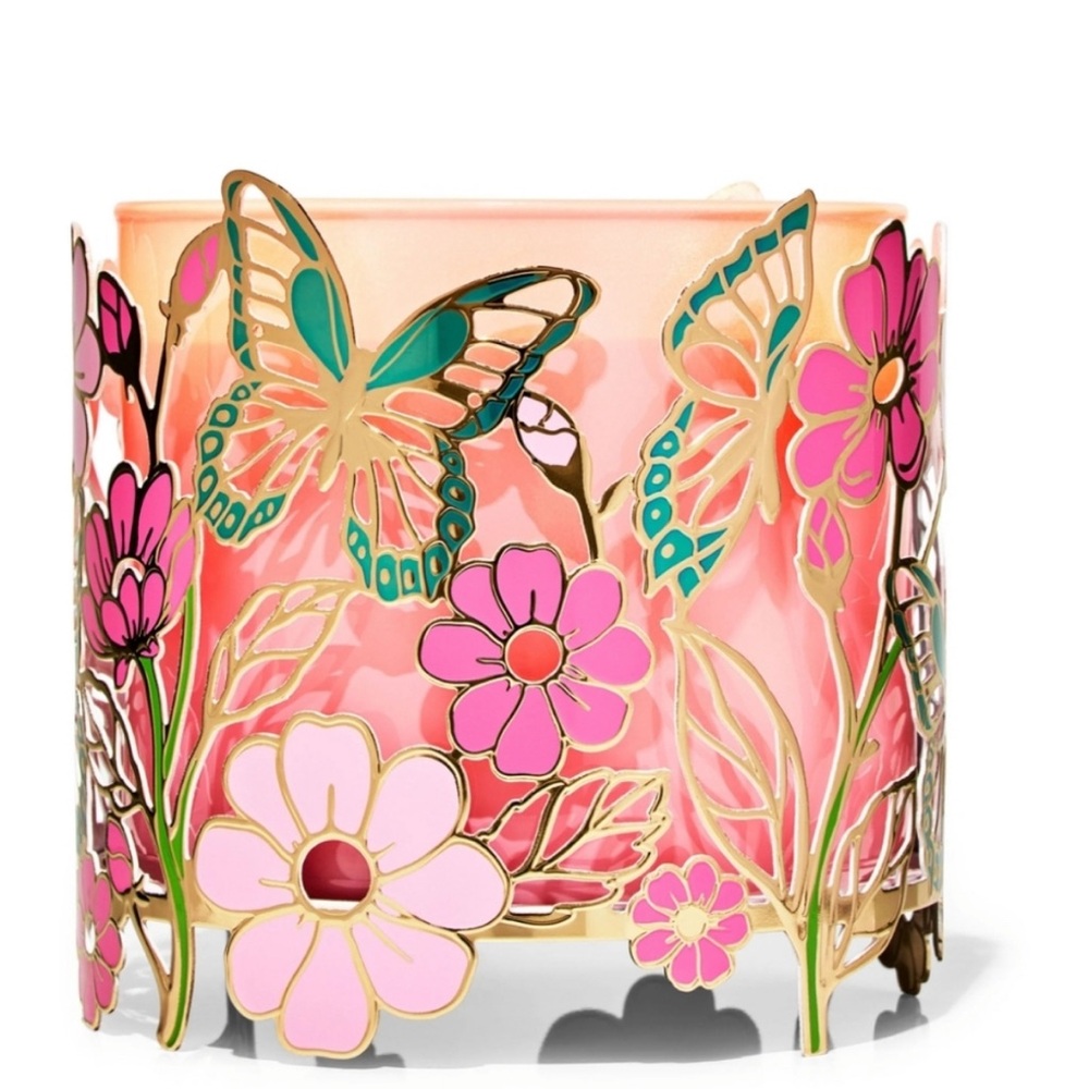 Bath Body Works Butterflies in the Garden 3 Wick Candle Holder wire metal flower